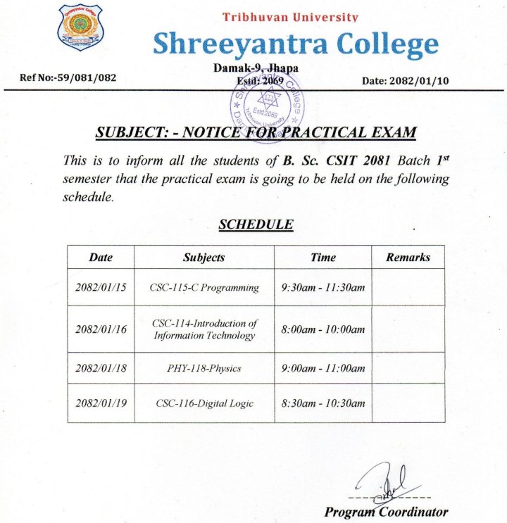 Notice for Practical Examination 