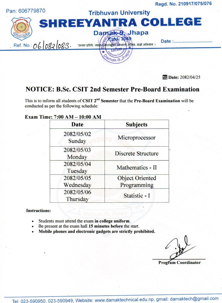 B.Sc. CSIT 2nd Semester Pre-Board Examination