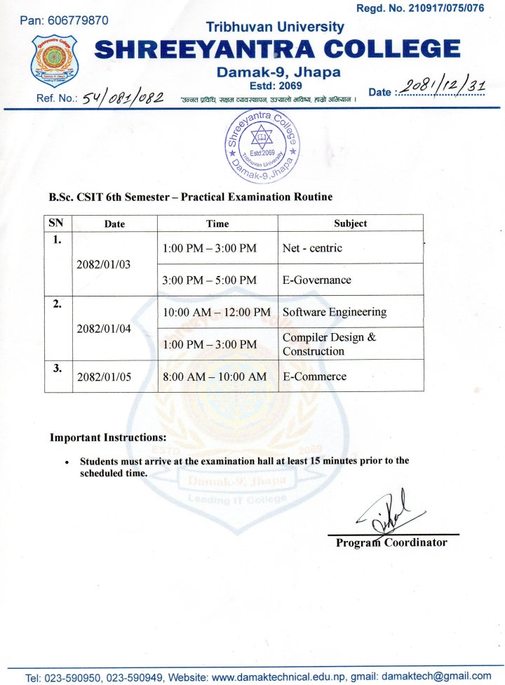 Regarding Practical Examination 